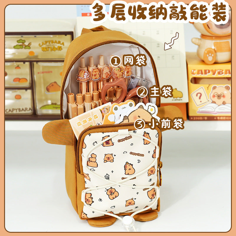 New, cute Kapibara schoolbag, capybara stationery box, cute pencil case, cartoon portable pencil case.