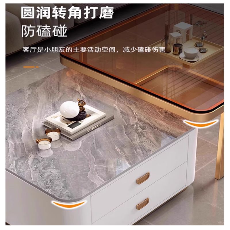 Rock slab coffee table accessible luxury modern casual square small apartment popular living room for home glass new arrival marble table