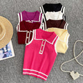 Minimalist striped knit sleeveless tank top for women - summer lapel, slim fit, figure-flattering design, chic and stunning, petite-friendly top