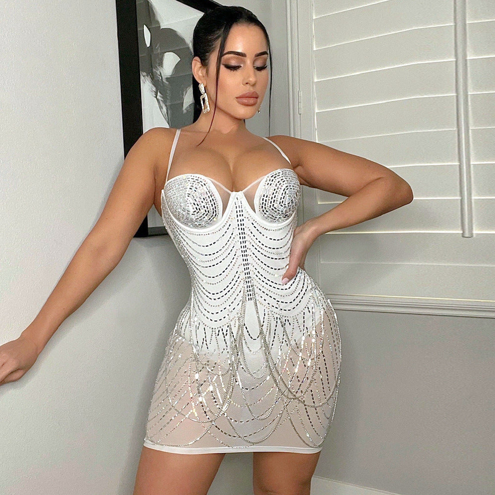 S390353 Cross-border  eBay Women's Elegant Sexy Halter Suspender Hot Diamond Dress Women's Chest Pad