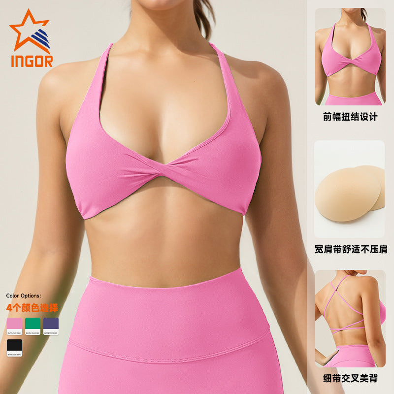 Cross-silm with chest pad fitness wear running sports beautiful back yoga wide-leg pants training dance yoga wear suit