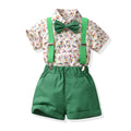 New kids' summer outfit set: boys' short-sleeve cotton shirt & overalls - perfect for first birthday celebrations & floral shirt options