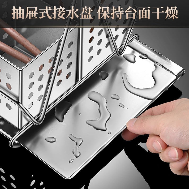 304 chopstick cylinder stainless steel wall-mounted drain rack household chopstick cage kitchen spoon storage box chopstick bucket