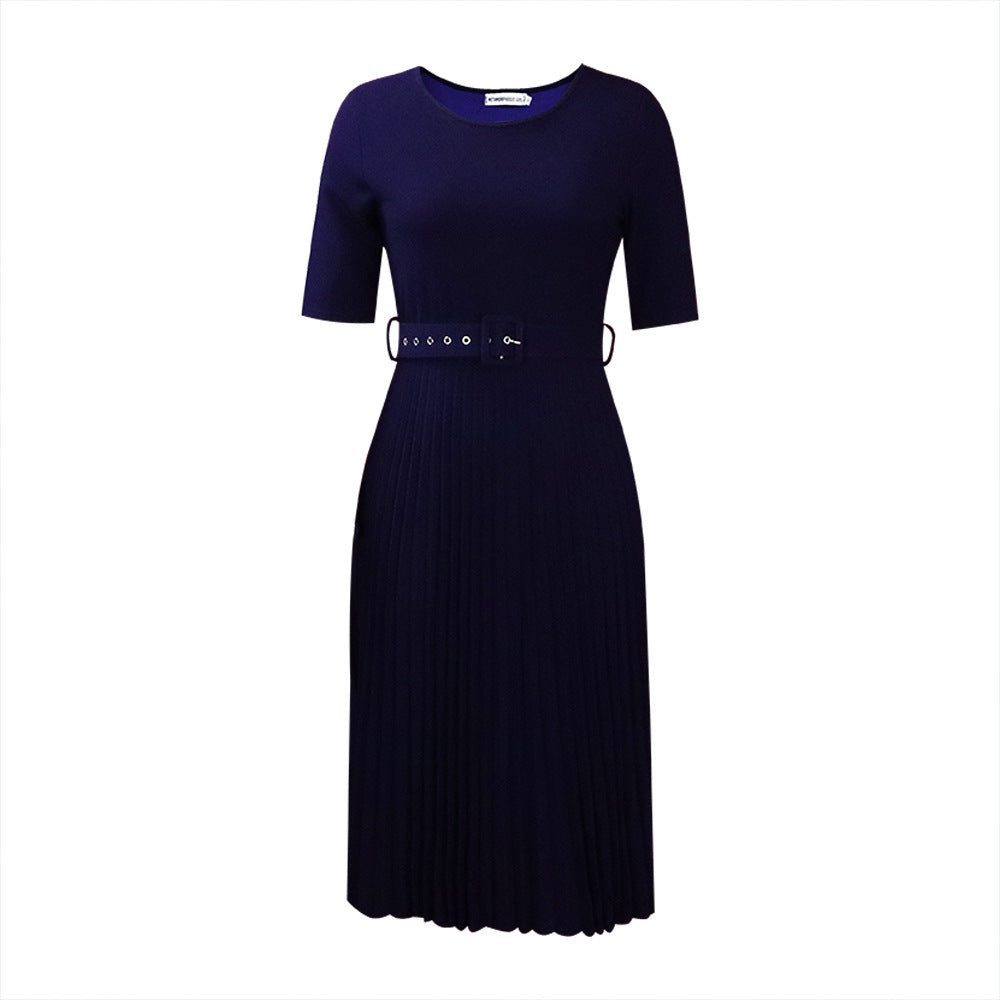 D3292 cross-border new european and american  round neck midi pleated skirt plus size african cross-border african dress