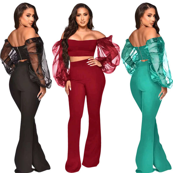 YD1154-E7 special products are non-refundable and non-exchangeable, European and American women's clothing, sexy off-the-shoulder East organza two-piece set