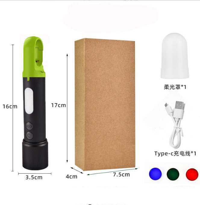 LED white laser with side light Type-C charging multi-function camping aluminum alloy telescopic zoom mini flashlight