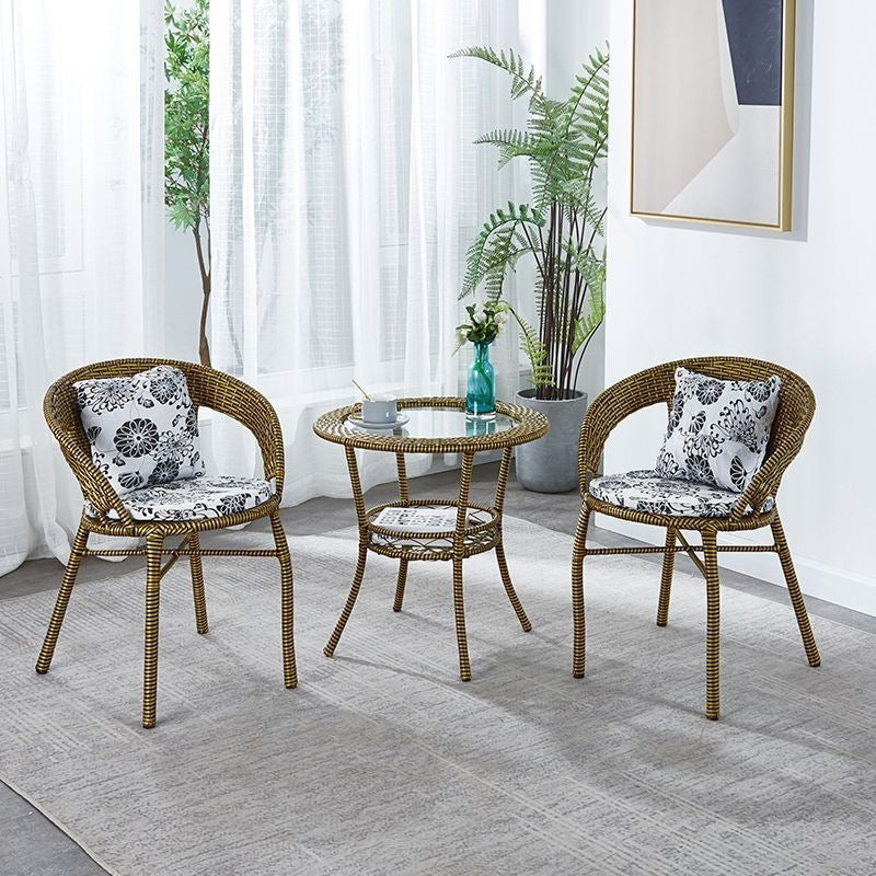 Balcony for home small coffee table house courtyard rattan tea table and chair combination outdoor open-air rattan chair three-piece small round table