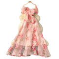 French chic high-end 3d floral ruched waist ruffle mesh dress - elegant women's evening gown maxi dress