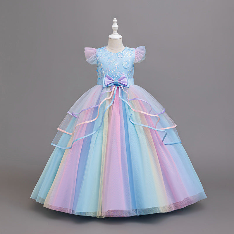 Girls' formal dress - mesh rainbow gradient princess dress - cross-border e-commerce, european & american style, ready stock wholesale children's clothing