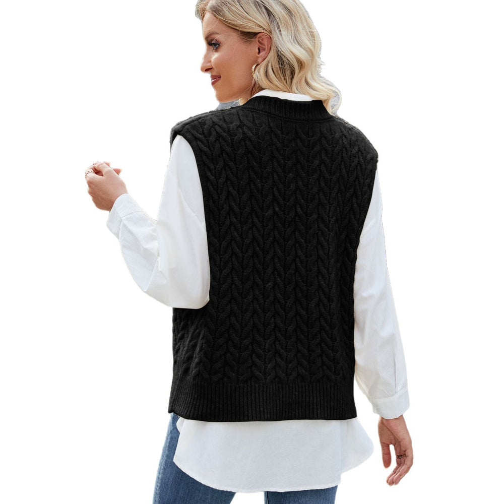 Fashion cross-border export  independent station new arrivalvest retro twist pullover shirt v-neck sleeveless sweater for women
