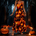 halloween pattern printing longdressv neckloose vacation suspender skirt
