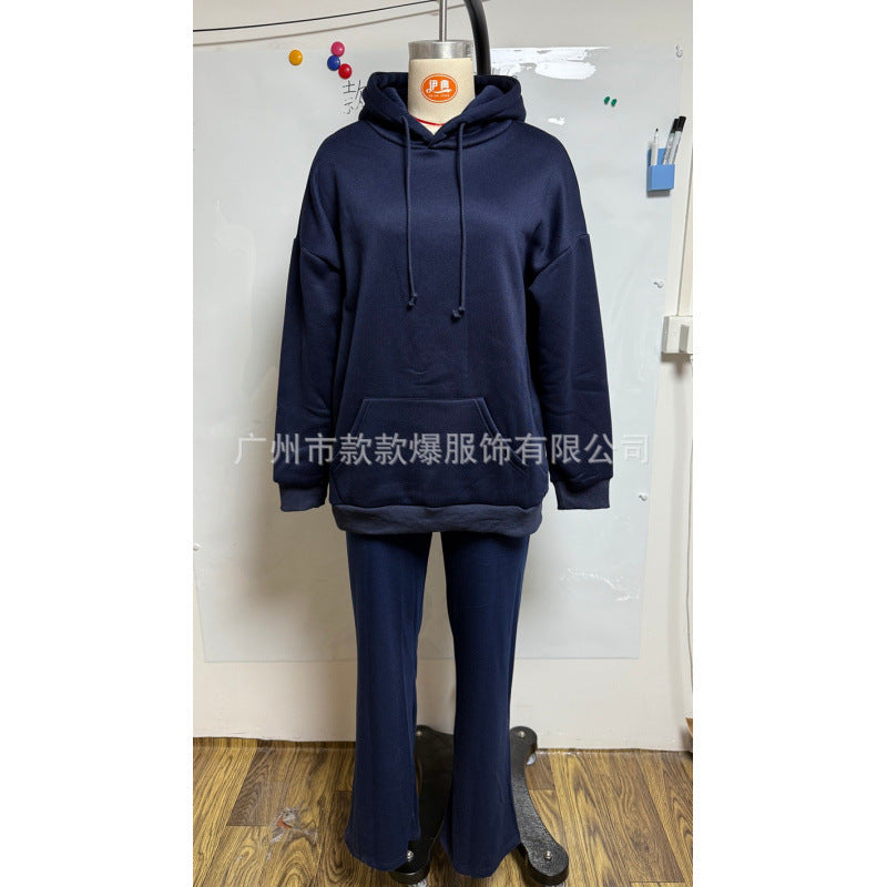 European and american cross-border  fall/winter new women's clothing  fashion versatile solid color wing sequin embroidery casual set