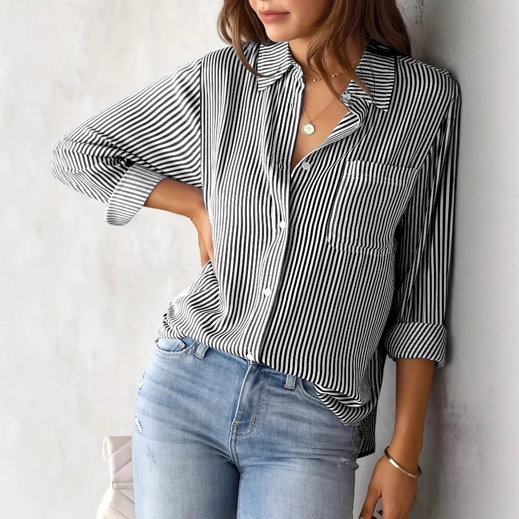 European and American  women's clothing 2025 spring new  striped cardigan top loose casual long-sleeved shirt women
