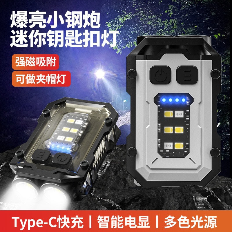 Cross-border new keychain light Type-C charging outdoor highlight small steel cannon dual light source strong light mini flashlight