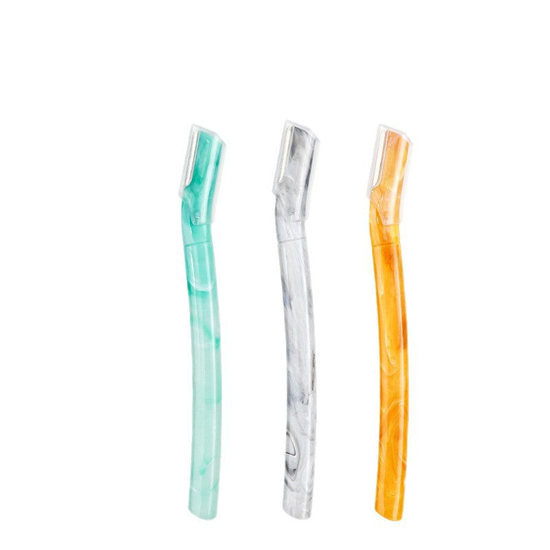 Factory custom new marble eyebrow razor straight handle with protective net stainless steel anti-scratch eyebrow knife wholesale beauty tools