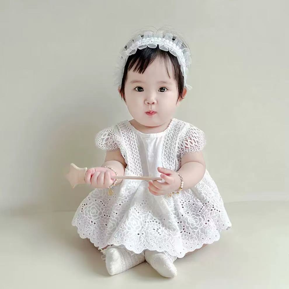 Baby girl full month 100 days princess lace romper summer thin outing clothes baby clothes summer triangle bag butt