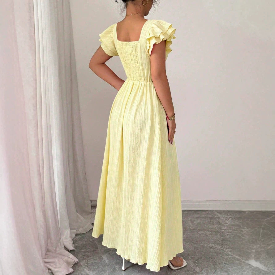 summer french-style square neck floral print midi dress with ruffle trim - slim fit, figure-flattering, perfect for vacation and date night