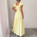 summer french-style square neck floral print midi dress with ruffle trim - slim fit, figure-flattering, perfect for vacation and date night