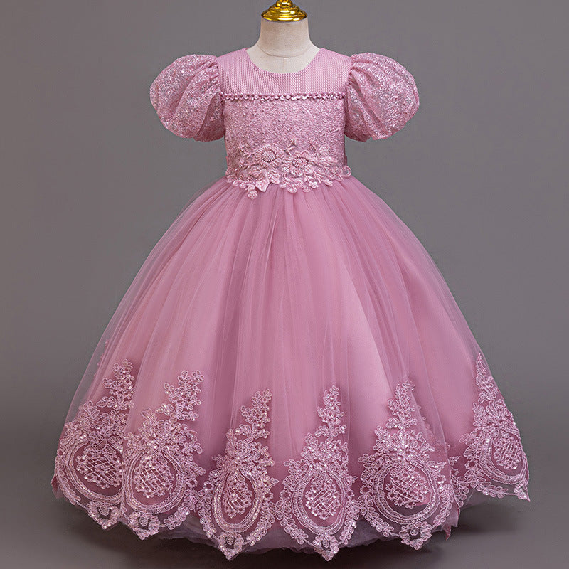 Ready-to-ship children's embroidered sequin puff sleeve princess dress - girls' runway model dress - kids dress