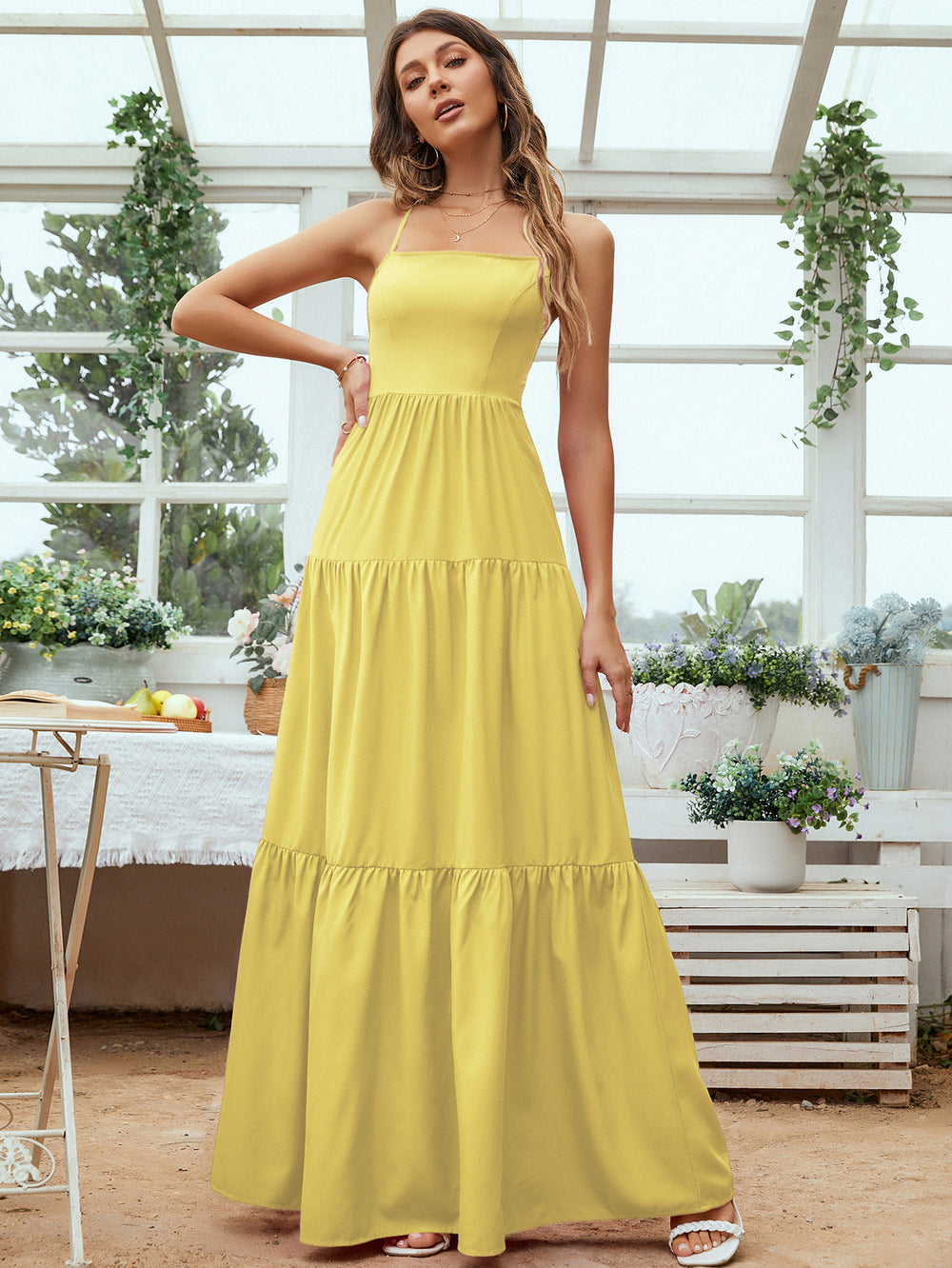 European and american women's clothing  new arrival: flowy, figure-hugging evening gown with open back and spaghetti straps - elegant plus size dress