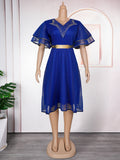 Fashion cross-border export african women's clothing plus sizev neck hip skirt  high waist bubble bead dress comes with belt