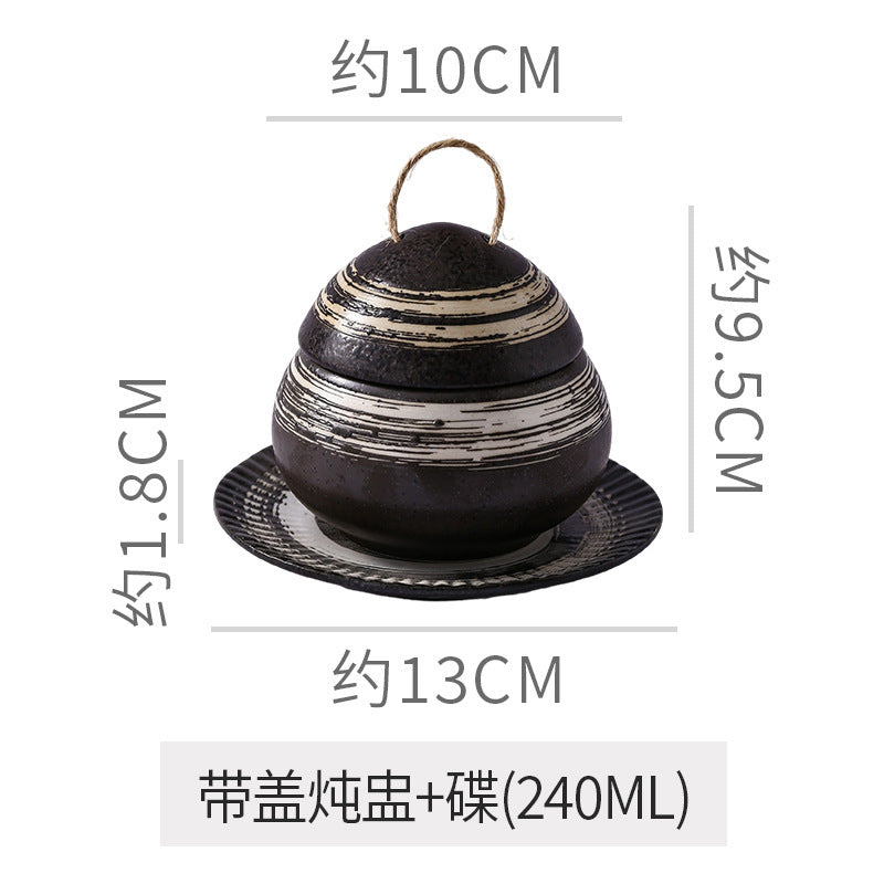 Japanese retro steamed egg cup, one-person soup cup, ceramic tableware, dessert bowl, bird's nest supplement, covered bowl, one-person stew cup