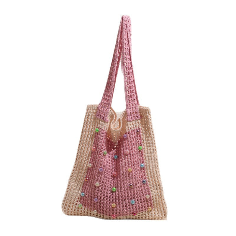 Knitted dopamine bag for women, 2026 spring new fashion shoulder bag, underarm bag, student handbag, large capacity tote bag