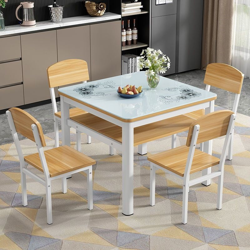 Square tempered glass dining table and chair set - modern minimalist design for small spaces
