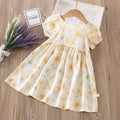 【matching family outfits】girls' cotton silk floral dress - princess style, stylish print, and puff sleeve skirt