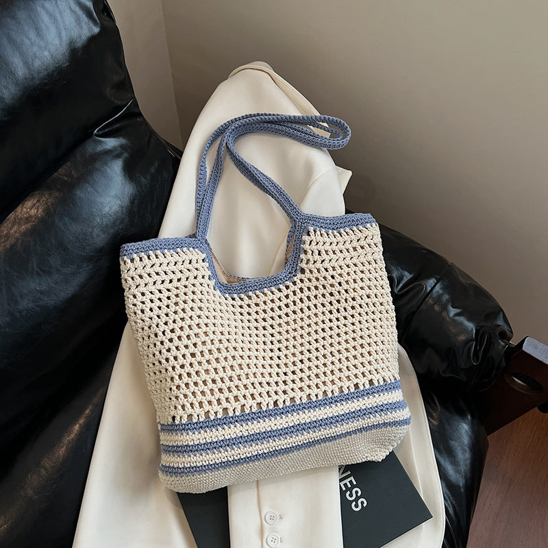 Cross-border commuting large-capacity hollow woven bag women's 2025 new versatile shoulder bag casual knitted tote bag
