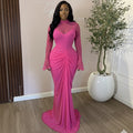 European and american cross-border women's fashion:  autumn new arrivals - sexy, elegant, solid color, ruched, slim-fit, long maxi dress