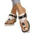 Wholesale women's plus size chunky heel rivet belt buckle slippers - new  square toe sandals for cross-border e-commerce