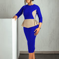 D531 european and american women's clothing  autumn/winter new fashion elegant color block office lady bodycon mini dress - export quality
