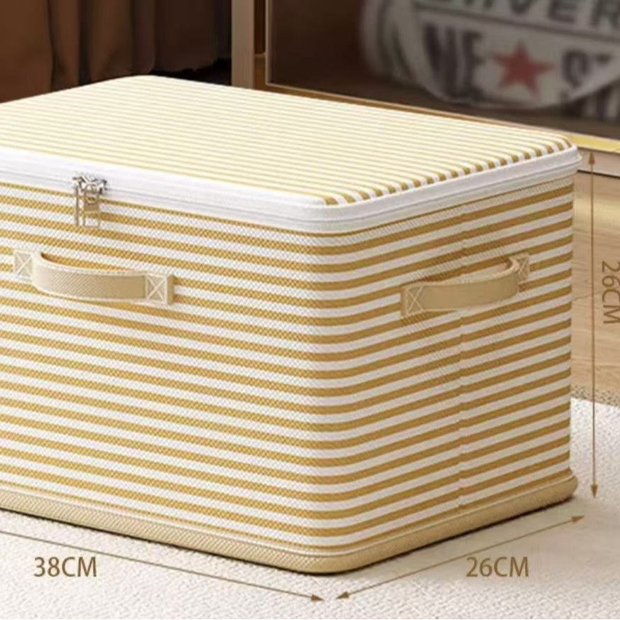 Non-woven fabric with lid clothing storage box household folding storage box striped storage box wardrobe storage zipper box