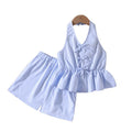 girls' big kids' outfit:  summer new european and american casual striped fashion halter top and pants two-piece set