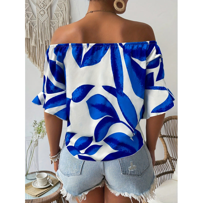 branded new women's hawaiian off-the-shoulder top, tropical party shirt, beach vacation top