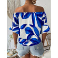 branded new women's hawaiian off-the-shoulder top, tropical party shirt, beach vacation top
