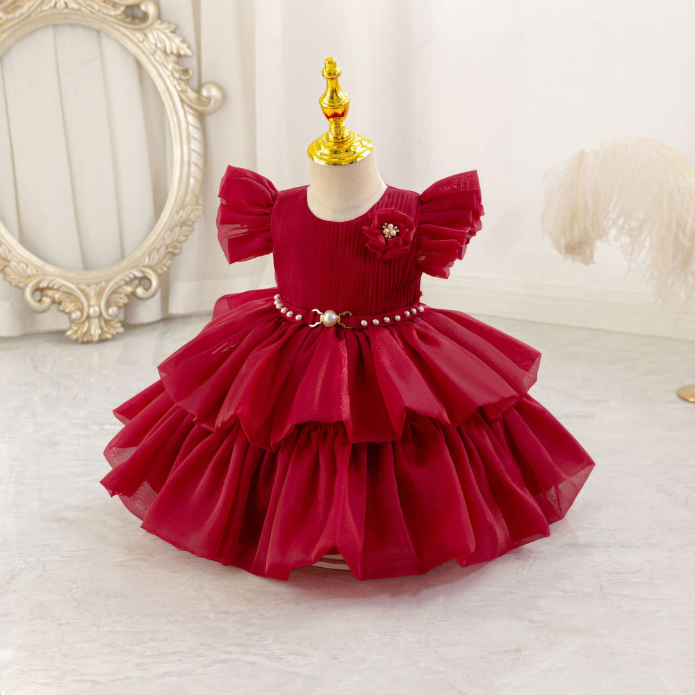 Ready-to-ship children's formal dress - airplane sleeves, beaded, puffy princess dress for baby girls, flower girl dress