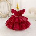 Ready-to-ship children's formal dress - airplane sleeves, beaded, puffy princess dress for baby girls, flower girl dress