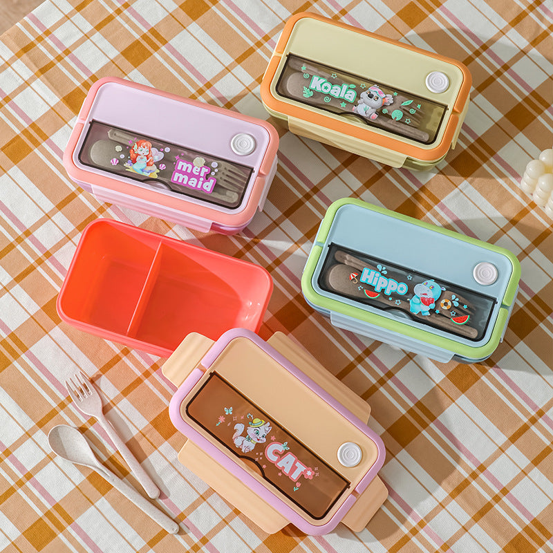 divided lunch box, rectangular plastic single-layer lunch box, microwaveable lunch box with handle, fresh-keeping box