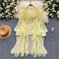 Frenchromantic style comfortable breathable rufflesshirt women's long sleevesloosecardiganslimming lookeasiest for matchwork clothingtops