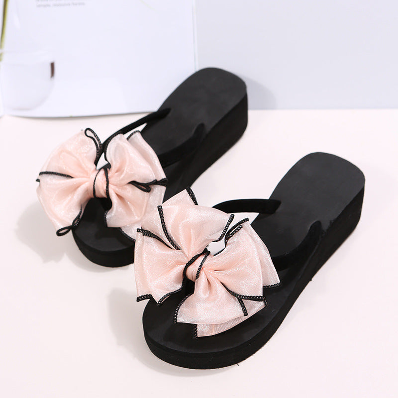 plus size summer new bowknot flip-flops casual outdoor beach seaside vacation wedge sandals
