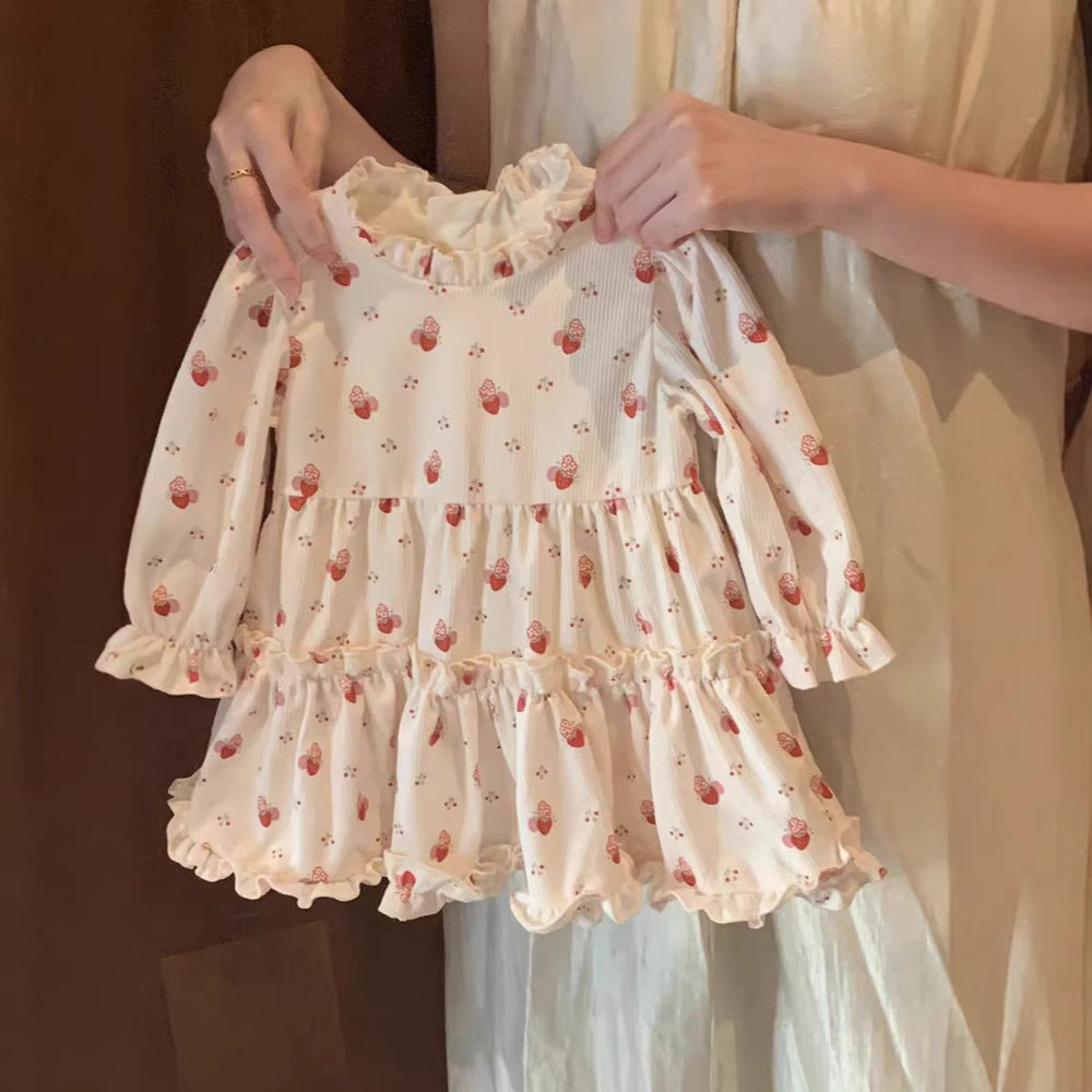 French sweet girl's  korean style early autumn new arrival: red bow cardigan & casual floral dress two-piece set