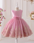Girls' princess dress - sweet style, european & american chic, runway-inspired gown, flower girl wedding dress, round neck, children's mid-length, customizable