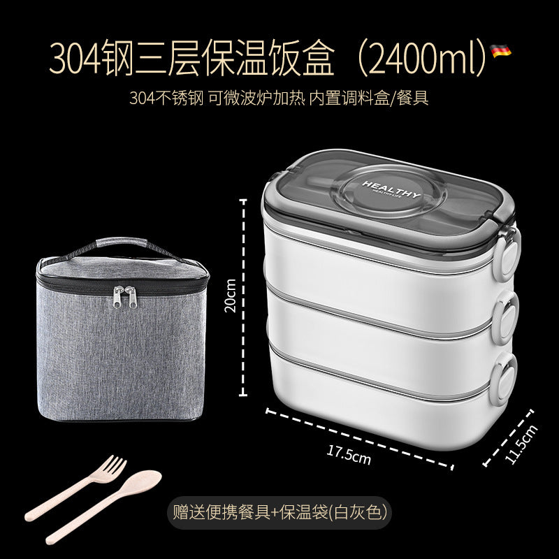304 stainless steel multi-layer fresh-keeping bento box, portable lunch box for office workers, can be heated in microwave oven and insulated lunch box