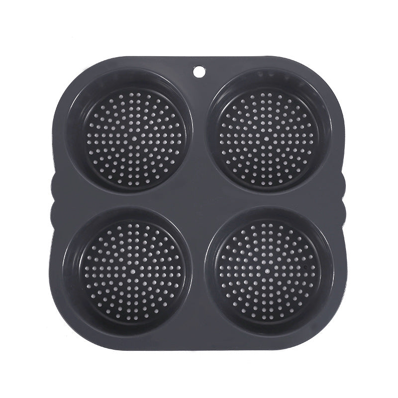 Food-grade 4-cavity silicone burger bun mold - perfect for home ovens and air fryers