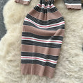 French polo collar striped knit dress - women's summer slim fit, minimalist, figure-flattering, cinched waist, sexy bodycon dress for work