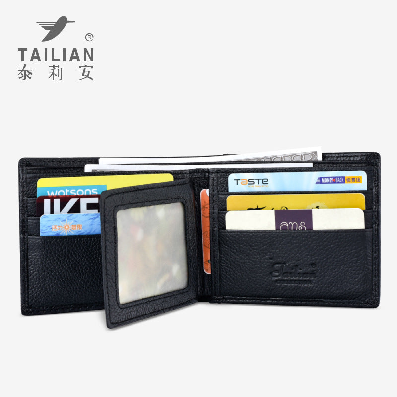Cross-border men's leather short wallet business multi-functional change cowhide classic wallet purse gift box