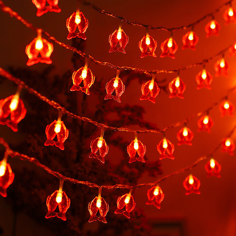 LED New Year's festive Chinese style small red lanterns Chinese knot blessing character Pisces lights string Spring Festival decoration flashing lights