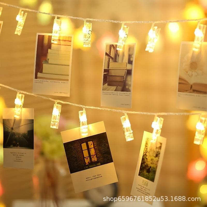 Indoor led Christmas light string with clip transparent photo clip battery box colorful light photo wall luminous light string